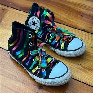 Converse Kids Black High-Top Sneakers with Rainbow Stripe